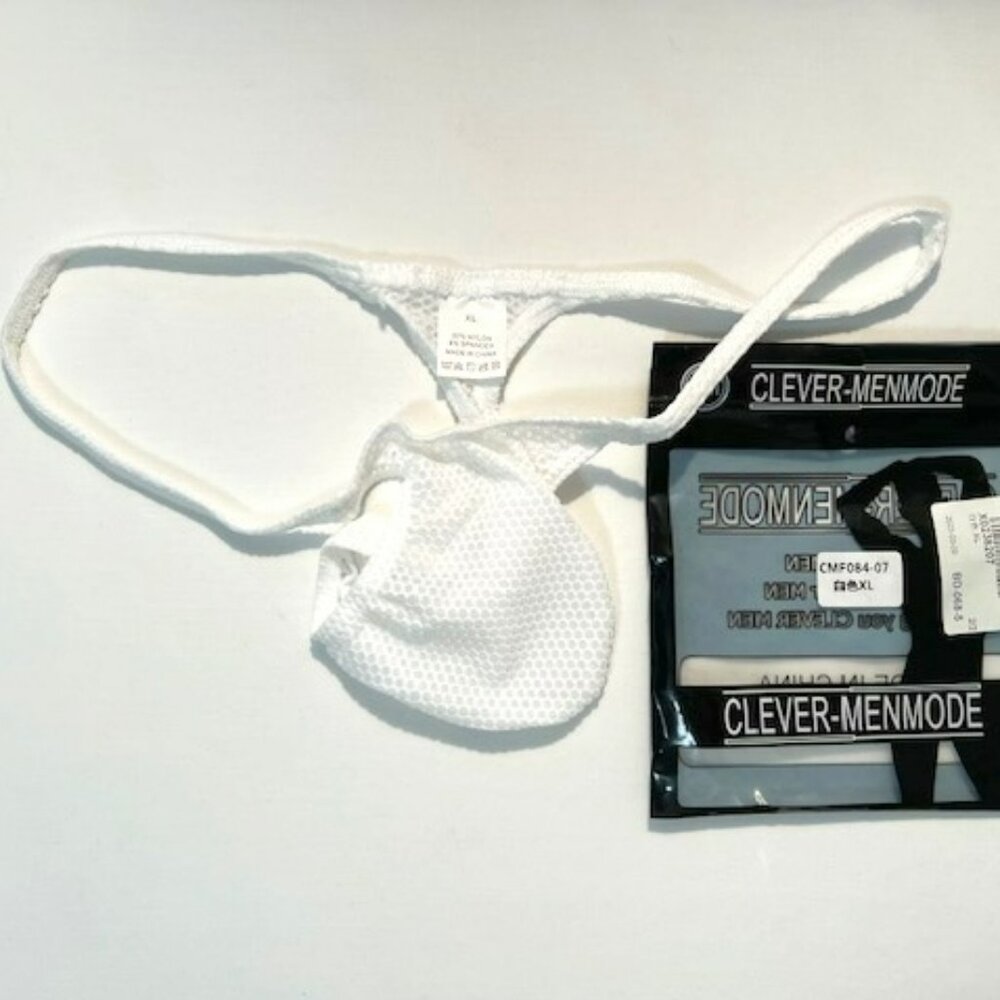 Men's  Waffled See-Through '"-Back" Thong - White - Pouch - Picture 4 of 12